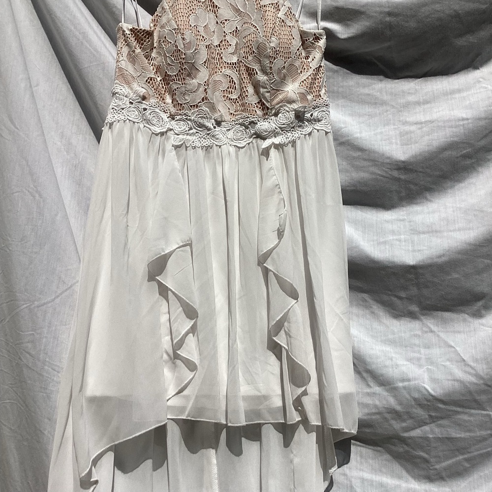 Jodi Kristopher tan and off white lace formal dress, size 15 - Picture 3 of 10